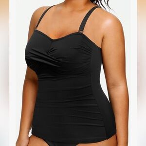 CATALINA black plus size 1X twist front bandeau tankini swim top 1PCT200P NWT